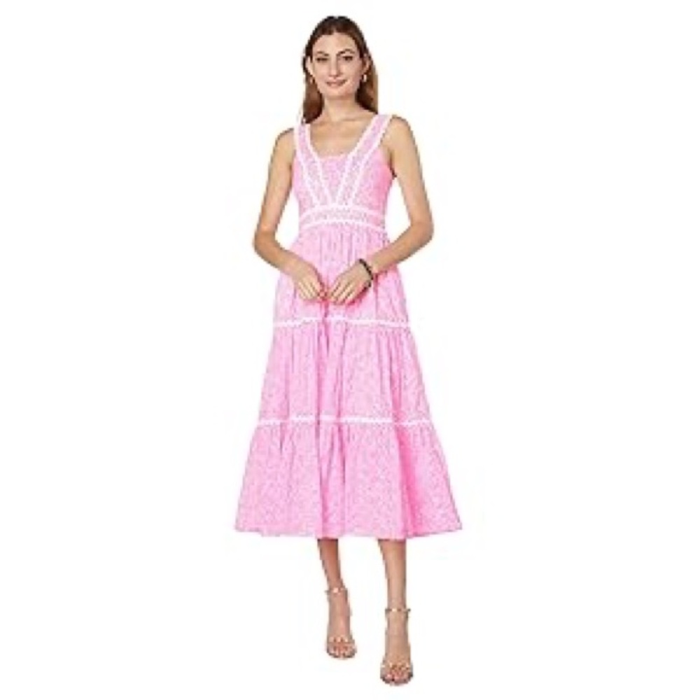 New Lilly Pulitzer Womens Pollie Cotton Midi Dress Pink Shandy Invest A Gator 6 - Picture 3 of 4